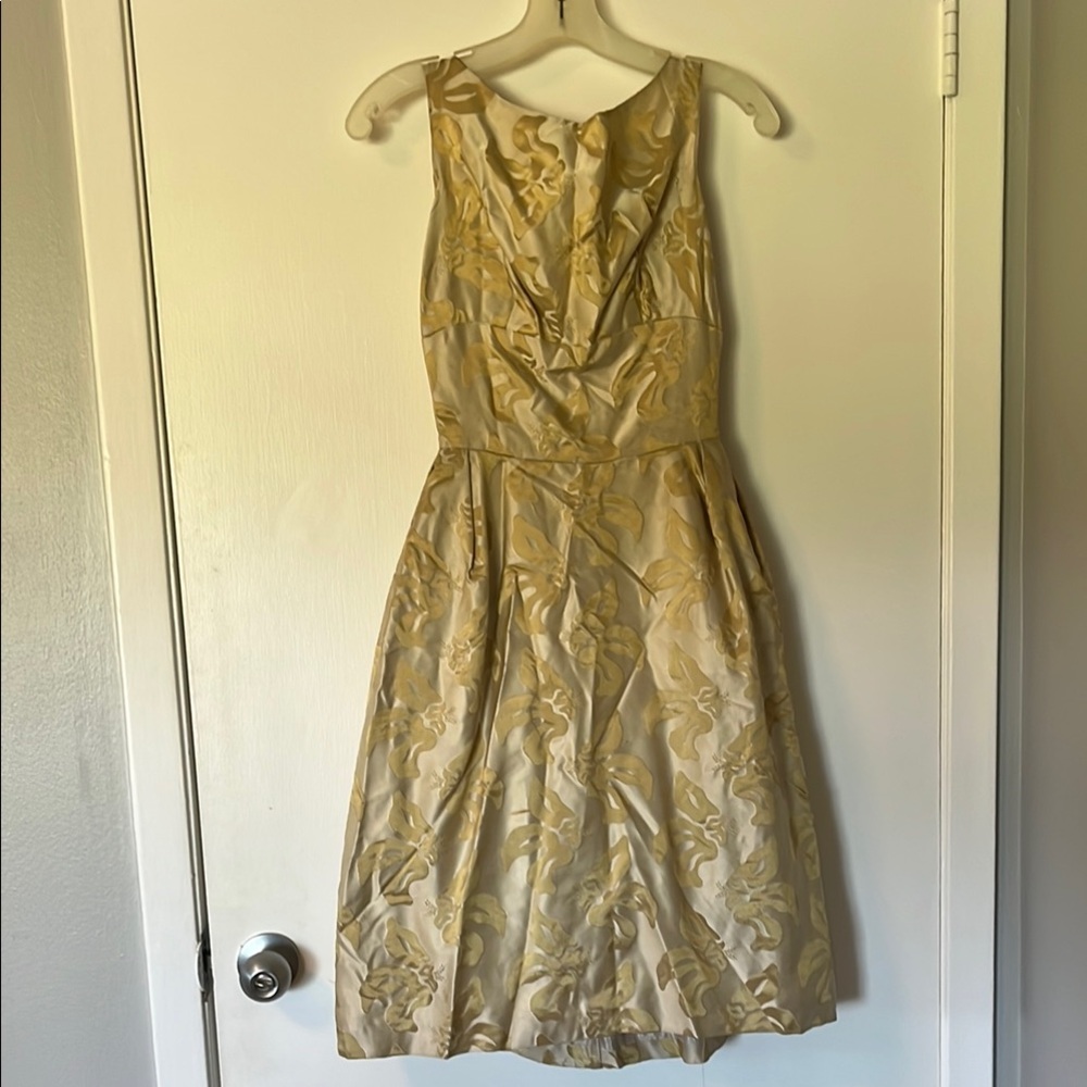 Gold Ruched Halter Midi Dress